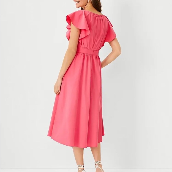 ANN TAYLOR Dresses | Flutter Sleeve Flare Dress Rich Carmine Pink – Womens - Picture 4 of 4